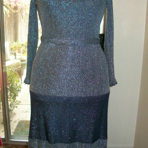 Vintage "COCO California" Evening Gown in Navy w/Silver  Size 16 - Picture 4 of 6